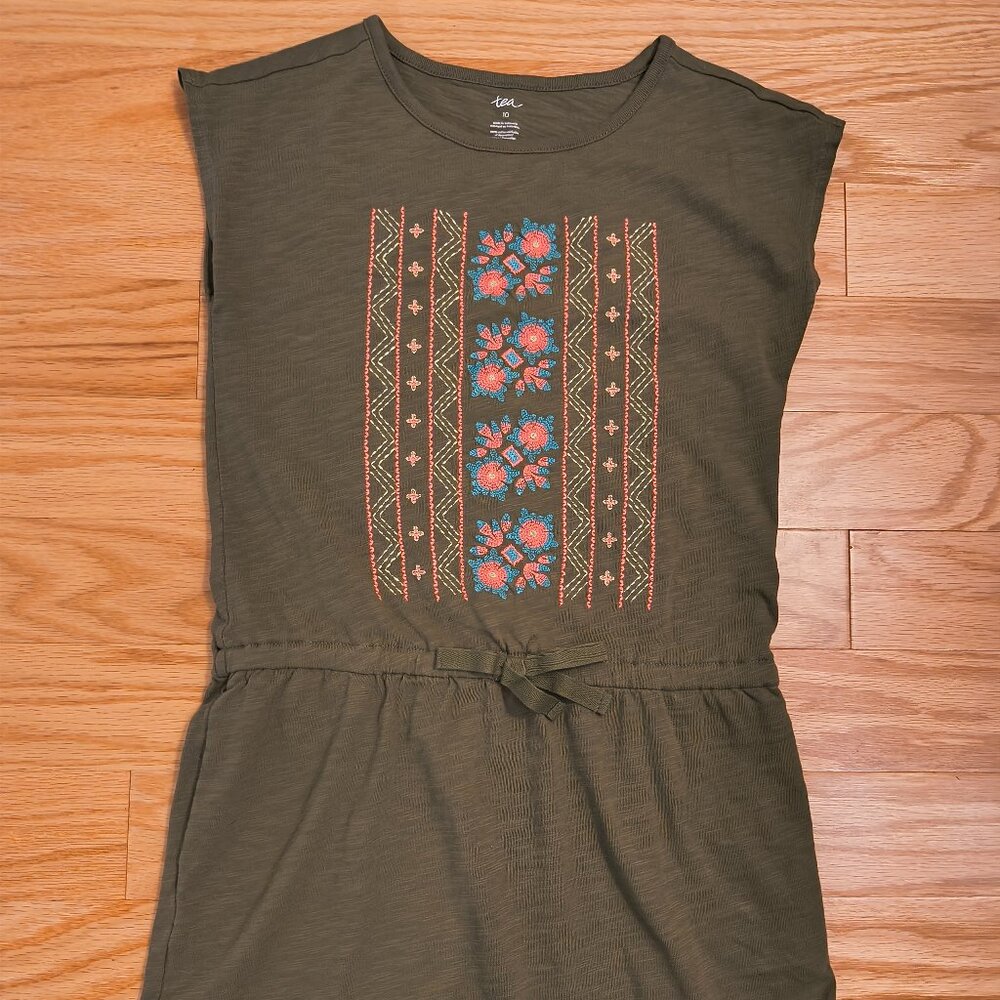 Tea Collection Girls' Olive Green Embroidered Dress